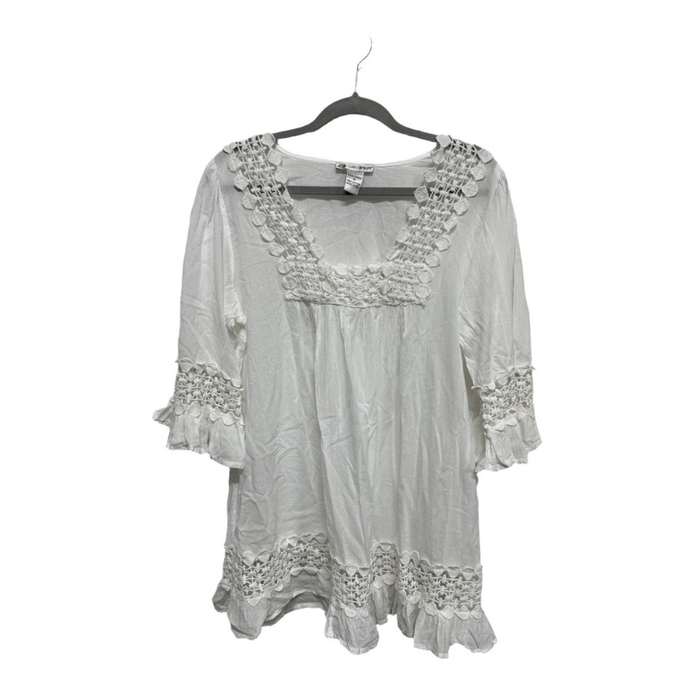 Cute Options White Cottage Core Peasant Festival Cotton Tunic Top 100% Cotton XL
